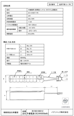 予備電源（ＤＣ２４Ｖ　６０００ｍＡｈ）
