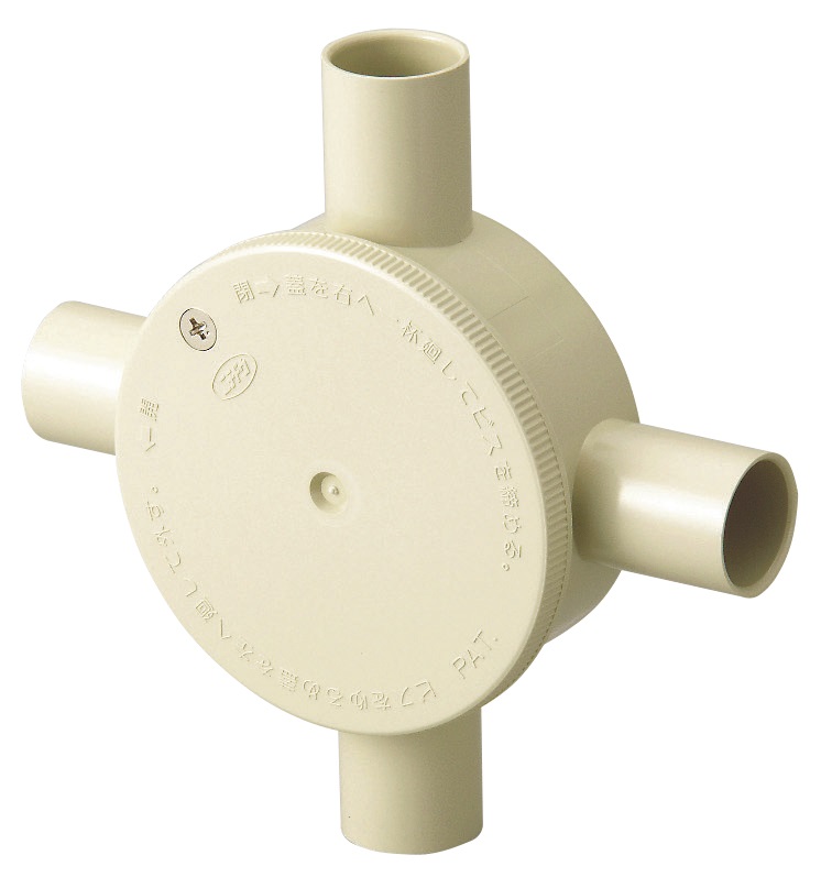 露出用丸型ボックス２２（４方出）［ワンタッチ式］アイボリー