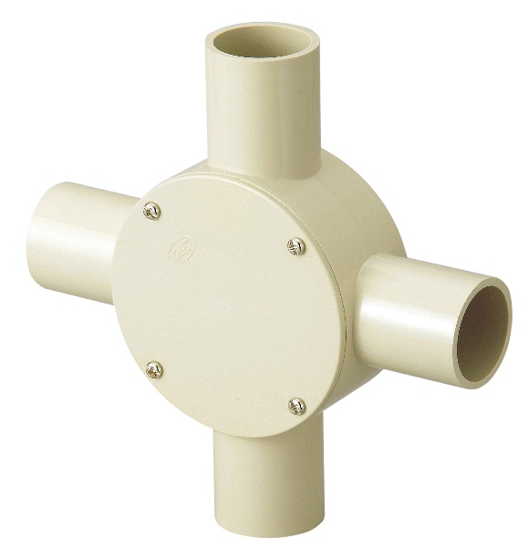 露出用丸型ボックス２８（４方出）［ねじ式］　ＨＩアイボリー