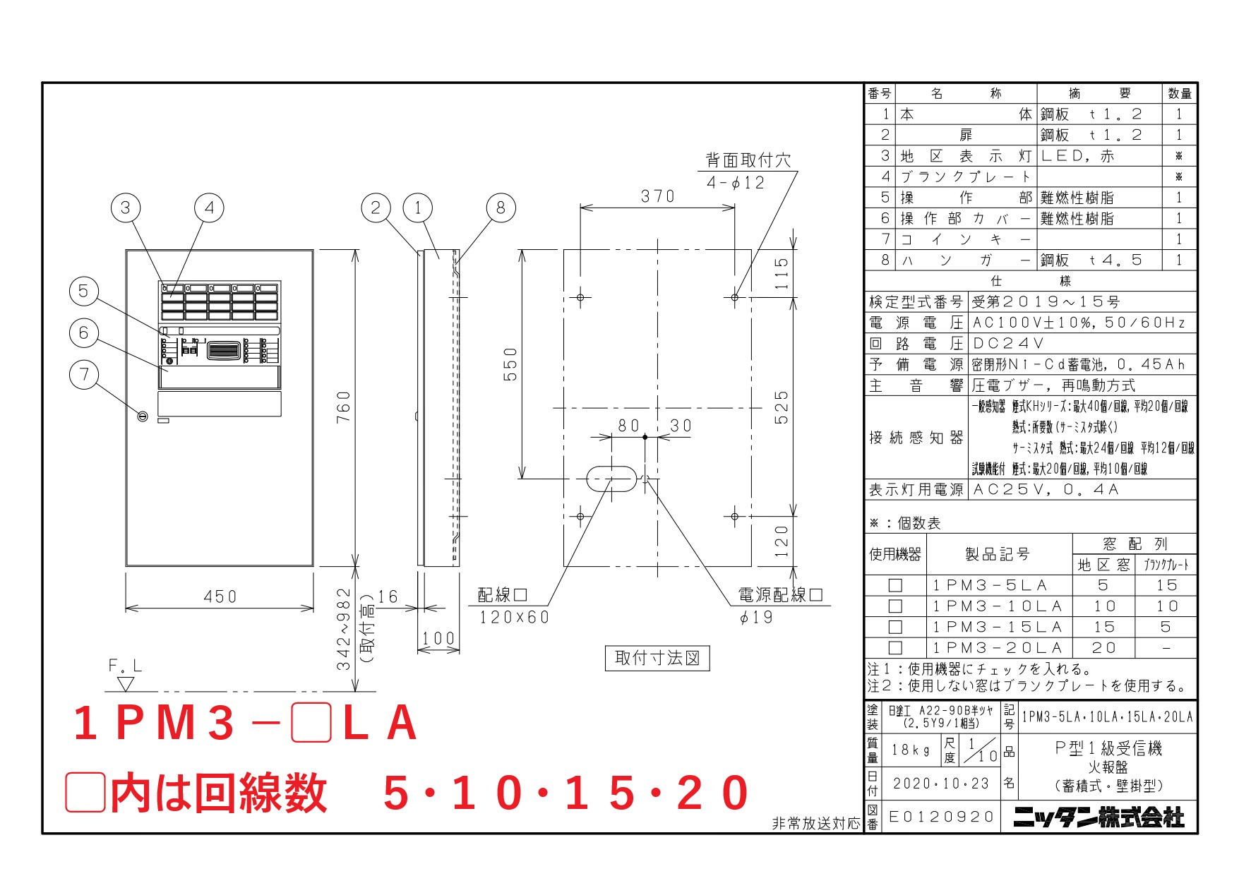 ニッタン　Ｐ型１級受信機　５回線非常放送対応